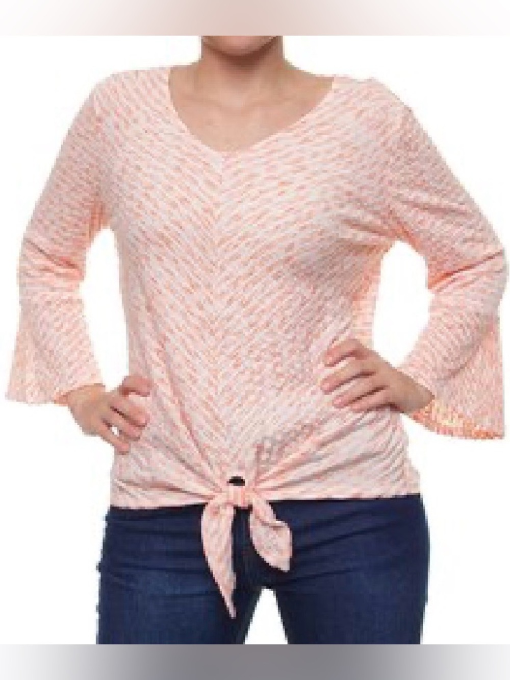 Ruby Rd. Peach Tie-Front V-Neck Blouse
